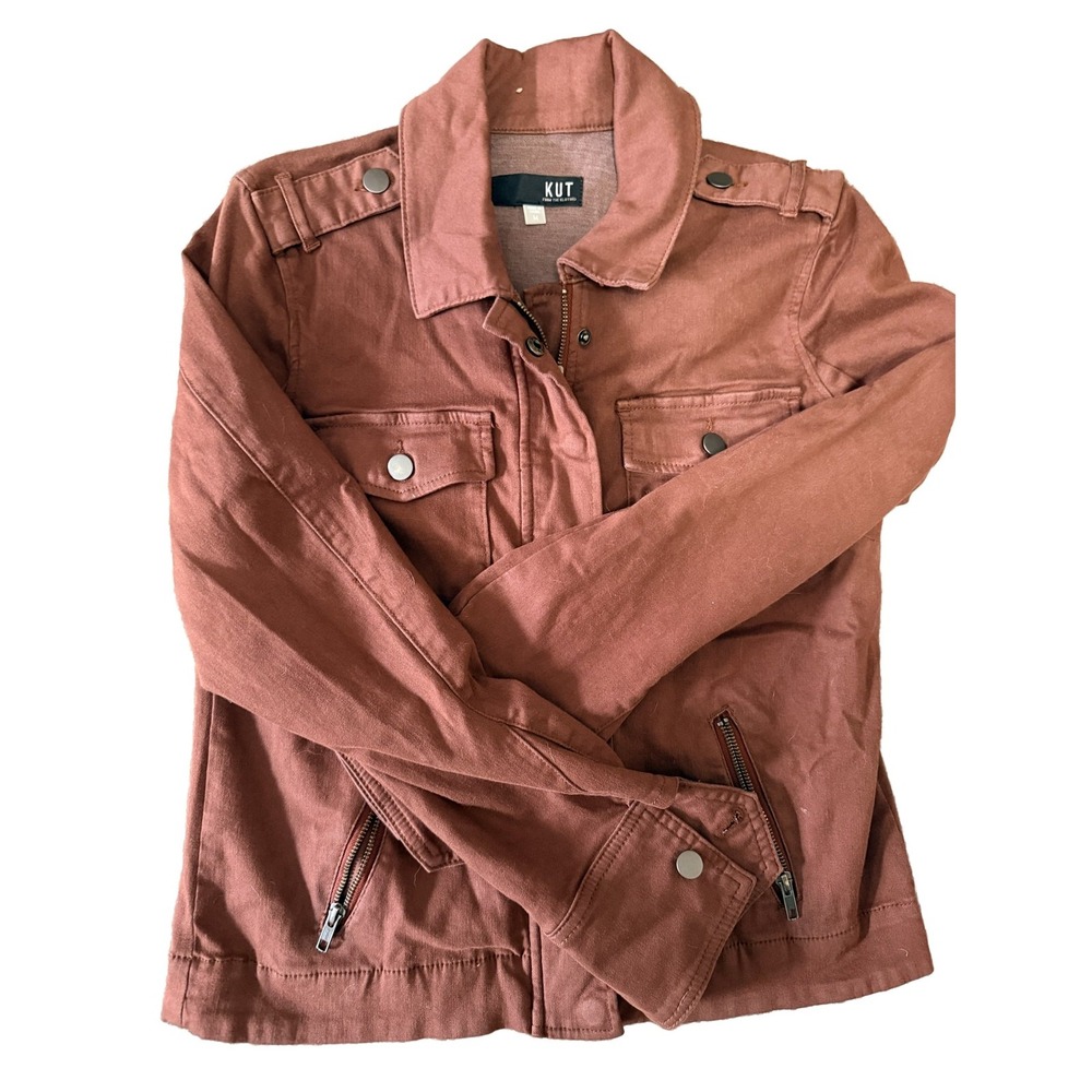 KUT from the Kloth Utility Jacket Women's M Rust Cotton Military Epaulets